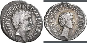 Marcus Antonius (31 v.Chr.): AR-Denar 41 v. Chr., mit M. Barbatius Pollio, Heeresmünzstätte, 3,55 g, Felder bearbeitet, Randfehler, schön.
 [taxed un...