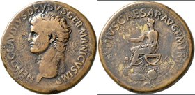Drusus Maior (+ 9 n.Chr.): AE Sesterz , geprägt unter Claudius, Mzst. Rom. Kopf nach links/Claudius in Toga nach links, Kampmann 6.5, 30,34 g, hellbra...