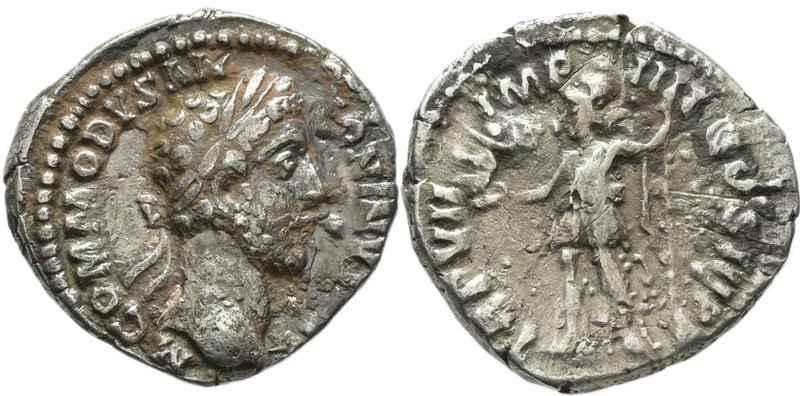 Commodus (166 - 177 - 180 - 192): Commodus 177-192: AR-Denar, 3,27 g, Schrötling...