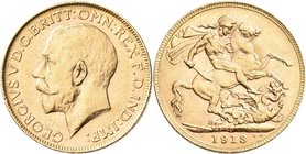 Australien: Georg V. 1910-1936: Sovereign 1913 P, Perth, KM# 29, Friedberg 40. 7,99 g, 917/1000 Gold. Kratzer, sehr schön.
 [plus 0 % VAT]