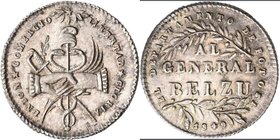 Bolivien: Medaille 1849 zu 1 Sol: Handschlag vor Merkurstab, Degen, Palmzweig und Freiheitsmütze UNION COMERCIO LIBERTAD GLORIA // Al General Belzu 18...