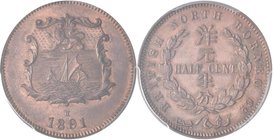 Borneo: British North Borneo: ½ Cent 1891 H (Heaton). KM# 1, Prid 32. Im PCGS Holder, Erhaltung Genuine Cleaning - UNC Details.
 [taxed under margin ...
