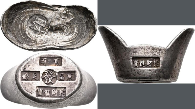 China: Silver Sycee ”Shoue Money”, Lot 2 Stück, 62,4 g. und 92,6 g.
 [taxed und...