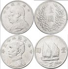 China: Lot 4 Münzen: 1 Dollar (Yuan) Präsident Yüan Shih-kai, Year 3 (1914), KM# Y 329, und Year 10 (1921), KM# Y 329.6 sowie 2 x 1 Dollar Year 22 (19...