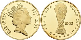 Fidschi Inseln: Elizabeth II. 1953-,: 100 Dollars 2003, Fußball-WM 2006 in Deutschland. KM# 99, Friedberg 18. 7,78 g, 585/1000 Gold. In Kapsel, polier...