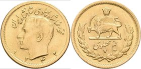 Iran: Muhammad Reza Pahlavi Shah 1941-1979: ½ Pahlavi SH 1332 = 1953. KM# 1161, Friedberg 102. 4,07 g, 900/1000 Gold. Unebenheiten im Feld. Vorzüglich...