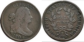 Vereinigte Staaten von Amerika: 1804 C6 Half Cent Die Breaks Manley Die State XI. Medium chocolate, some pin scratches, normal amount of contact marks...
