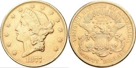 Vereinigte Staaten von Amerika: 20 Dollars 1877 S (Double Eagle - Liberty Head), KM# 74.3, Friedberg 178. 33,46 g, 900/1000 Gold. Randfehler, Kratzer,...