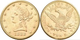 Vereinigte Staaten von Amerika: 10 Dollars 1882 (Eagle - Liberty Head coronet), KM# 102, Friedberg 158. 16,75 g, 900/1000 Gold. Kratzer, sehr schön.
...