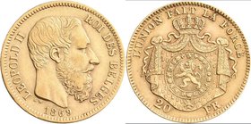 Belgien: Leopold II. 1865-1909: 20 Francs 1869 LW (Pos. B), KM# 32, Friedberg 413. 6,44 g, 900/1000 Gold. Sehr schön.
 [plus 0 % VAT]