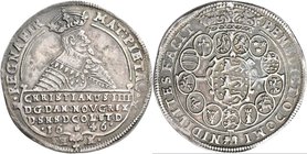 Dänemark: Christian IV. 1588-1648: Speciedaler 1646 HK. Davenport 3536, Hede 55 D, 28,70 g, hübsche Patina, sehr schön-vorzüglich.
 [taxed under marg...