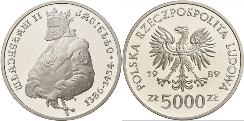 Polen: 5.000 Zlotych 1989, Wladyslaw II. Jagiello, (5000 złotych), KM# Y 198, Fi...