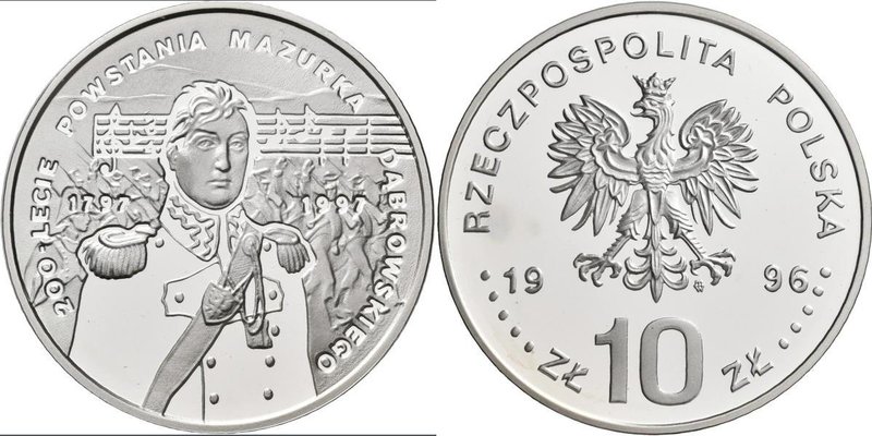 Polen: 10 Zlotych 1996, 200 lecie powstania Mazurka Dabrowskiego, KM# Y 318, Fis...