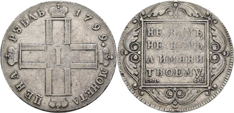 Russland: Paul I. 1796-1801: Rubel 1799 St. Petersburg. Davenport 1688. 20,36 g,...