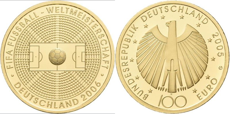 Deutschland: 100 Euro 2005 Fußball WM 2006 in Deutschland (G), in Originalkapsel...