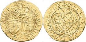 Altdeutschland und RDR bis 1800: Bayern, Wilhelm IV. und Ludwig X. 1516-1545: Goldgulden 1532, 3,27 g, Friedberg 181, äußerst selten, wohl einzig beka...