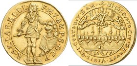 Altdeutschland und RDR bis 1800: Bayern, Ferdinand Maria 1651-1679: Dukat 1677, München, 3,48 g. Kurfürst steht mit Schwert / Stadtansicht von München...