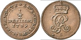 Altdeutschland und RDR bis 1800: Lauenburg, Georg II. von Braunschweig 1727-1760: ½ Dreiling 1739 S mit Monogram GR auf der Rückseite. Welter 2663, Ja...