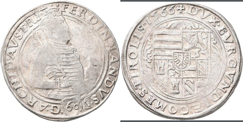 Haus Habsburg: Erzherzog Ferdinand 1564-1595: Guldentaler zu 60 Kreuzer 1566, 24...