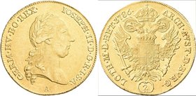 Haus Habsburg: Joseph II. 1765/1780-1790: 2 Dukaten 1786 A, Wien (double ducat). Friedberg 437, KM# 1876. 6,97 g, 986/1000 Gold. Entfernete Henkelspur...