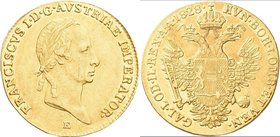 Haus Habsburg: Franz II. (I.) 1792-1835: Dukat 1828 E, Karlsburg (Siebenbürgen, Ungarn), KM# 2171, Friedberg 218. 3,39 g, 986/1000 Gold. Randunebenhei...