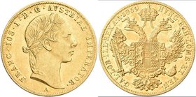 Haus Habsburg: Franz Joseph I. 1848-1916: Dukat 1859 A, KM# 2263, Friedberg 490. 3,49 g, 986/1000 Gold. Kratzer, sehr schön.
 [plus 19 % VAT]