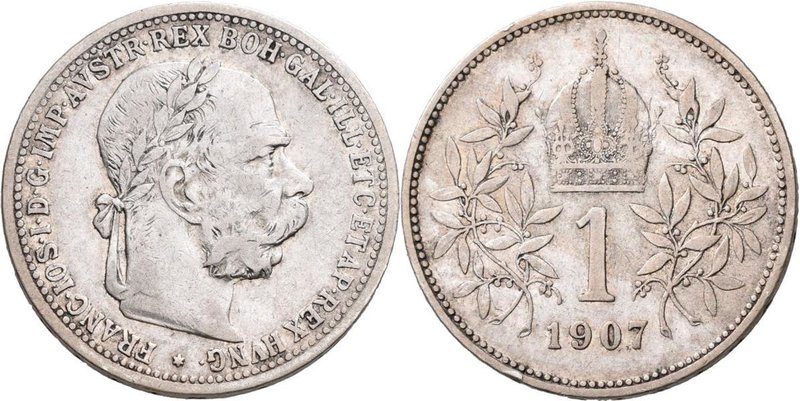 Haus Habsburg: Franz Joseph I. 1848-1916: 1 Krone 1907 Wien, 4,97g. Frühwald 198...