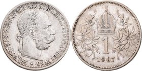 Haus Habsburg: Franz Joseph I. 1848-1916: 1 Krone 1907 Wien, 4,97g. Frühwald 1980, Jaeger/Jaeckel 376, sehr schön.
 [taxed under margin system]