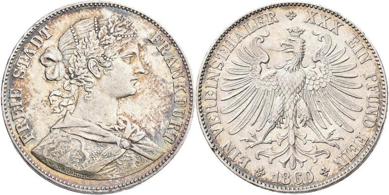 Frankfurt am Main: Frankfurt a.M., freie Stadt: Vereinstaler 1860, AKS 8, Thun 1...