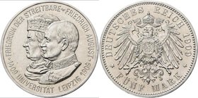 Sachsen: Friedrich August III. 1904-1918: 5 Mark 1909, Universität Leipzig, Jaeger 139, AKS 188, vorzüglich - stempelglanz.
 [taxed under margin syst...