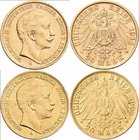 Preußen: Wilhelm II. 1888-1918: Lot 16 Goldmünzen zu 20 Mark aus den Jahren 1894 - 1911. Jaeger 252. Jede Münze wiegt ca. 7,96 g, 900/1000 Gold. Überw...