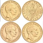 Preußen: Wilhelm II. 1888-1918: Lot 3 Goldmünzen zu 20 Mark aus den Jahren 1895, 1900 und 1906. Jaeger 252. Jede Münze wiegt ca. 7,94 g, 900/1000 Gold...