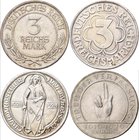 Weimarer Republik: Lot 4 Münzen zu 3 Reichsmark: 1926 A, Lübeck, Jaeger 323, 1927 A, Nordhausen, Jaeger 327, 1928 A, Naumburg, Jaeger 333, 1929 D, Sch...