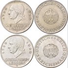 Weimarer Republik: Lot 2 Münzen: 3 Reichsmark 1929 E, Lessing, Jaeger 335, sehr schön + 5 Reichsmark 1929 E, Lessing, Jaeger 336, Kratzer, sehr schön....