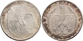Weimarer Republik: 3 Reichsmark 1929 A, Waldeck, Jaeger 337, Kratzer, sehr schön.
 [taxed under margin system]