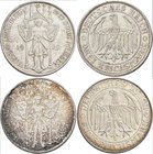 Weimarer Republik: Lot 2 Münzen: 3 Reichsmark 1929 E, Meißen, Jaeger 338, sehr schön + 5 Reichsmark 1929 E, Meißen, Jaeger 339, Patina, fast vorzüglic...