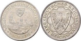 Weimarer Republik: 3 Reichsmark 1931 A, Magdeburg, Jaeger 347, Kratzer, sehr schön.
 [taxed under margin system]