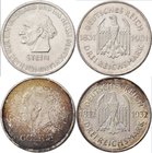 Weimarer Republik: Lot 2 Münzen: 3 Reichsmark 1931 A, Freiherr vom Stein, Jaeger 348 + 3 Reichsmark 1932 E, Goethe, Jaeger 350, Patina, beide sehr sch...