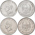 Drittes Reich: Lot 2 Münzen: 2 Reichsmark 1934 F, Schiller, Jaeger 358, vorzüglich + 5 Reichsmark 1934 F, Schiller, Jaeger 359, sehr schön.
 [taxed u...