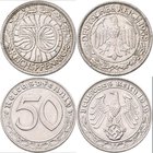 Drittes Reich: Lot 2 Münzen: 50 Pfennig 1939 B, Jaeger 365, dazu 50 Pfennig 1938 E, Jaeger 324. Beide sehr schön - vorzüglich.
 [taxed under margin s...