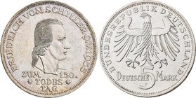 Bundesrepublik Deutschland 1948-2001: 5 DM 1955 F, Friedrich Schiller, Jaeger 389. Kratzer, sehr schön.
 [taxed under margin system]