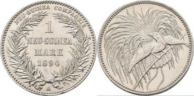 Deutsch-Neuguinea: 1 Neu-Guinea Mark 1894 A, Paradiesvogel, Jaeger 705, feine Kratzer, sehr schön - vorzüglich.
 [taxed under margin system]