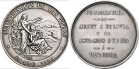 Medaillen alle Welt: Argentinien: Silbermedaille 1903 von Bellagamba & Rossi, auf die Einweihung der Eisenbahnstrecke von Jujuy an der Grenze zu Boliv...