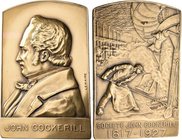 Medaillen alle Welt: Belgien: Vergoldete Bronzeplakette 1927 von Lemaire/Devreese, auf das 110-jähriges Bestehen der Firma John Cockerill in Seraing. ...