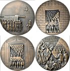 Medaillen alle Welt: Finnland: Zweiteilige Bronzemedaille 1989 von Kauko Räsänen, auf das Rathaus der finnischen Stadt TAMPERE, 80 mm, 746,5 g, K. Räs...