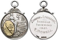Medaillen alle Welt: Großbritannien: Silbermedaille (Gravur 1921), Preismedaille, London vs. Liverpool, Schools Swimming 1921, verliehen an F. Howell,...