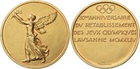 Medaillen alle Welt: Schweiz/Lausanne: Silbermedaille 1944, vergoldet, Stempel von Milo Martin, geprägt bei Huguenin, auf 50 Jahre Olympische Spiele d...