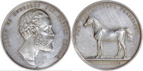 Medaillen alle Welt: Silbermedaille o.J. (1872-1907) von Lea Ahlborn auf die Pferdezucht. Kopfbild von Oscar II., König von Schweden und Nowegen // Pf...