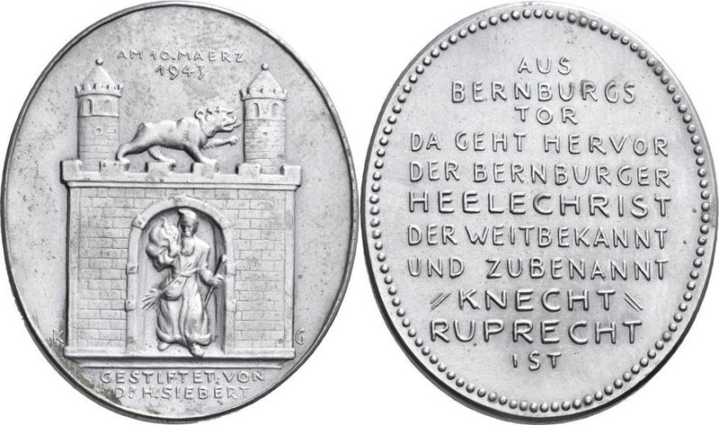 Medaillen Deutschland: Bernburg/Saale: Ovale Zinnmedaille 1943 von Karl Goetz (1...