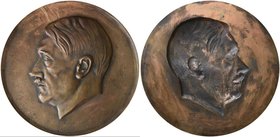 Medaillen Deutschland: Drittes Reich 1933-1945: Hitler, Adolf (1889-1945), einseitige hohle Bronzegußplakette o.J., unsigniert, Kopf nach links, 195 m...